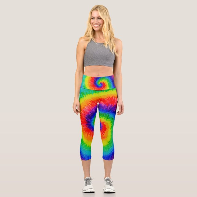 Rainbow Tie-Dye Alcohol Ink Capri Leggings (Front)