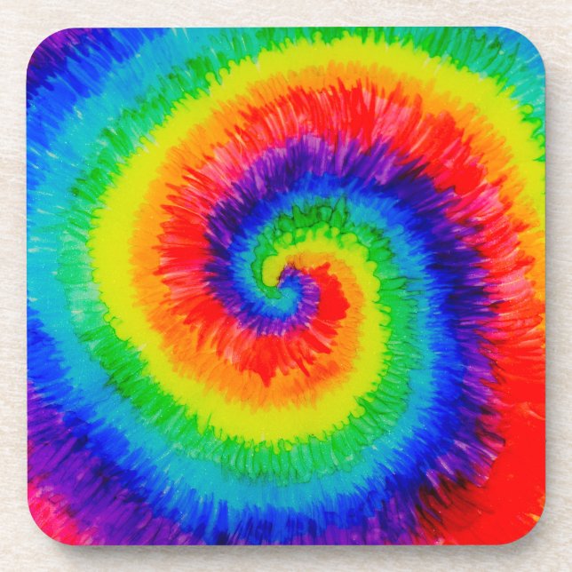 Rainbow Tie-Dye Alcohol Ink Coaster (Front)