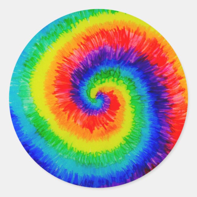 Rainbow Tie-Dye Alcohol Ink Painting Classic Round Sticker (Front)