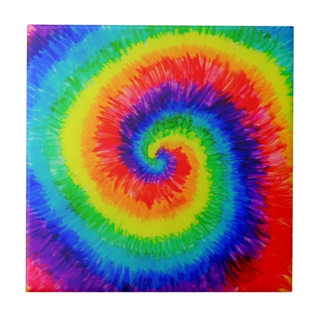 Rainbow Tie-Dye Alcohol Ink Tile (Front)