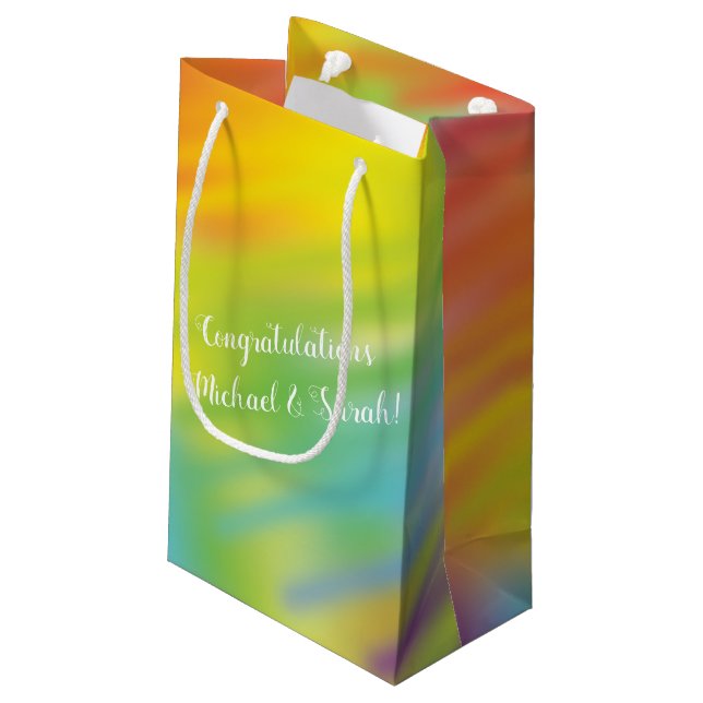 Rainbow Tie Dye Baby Shower Small Gift Bag (Back Angled)