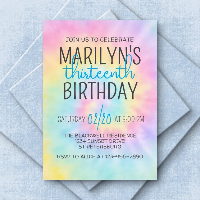 Rainbow Tie Dye Birthday Invitation (Creator Uploaded)