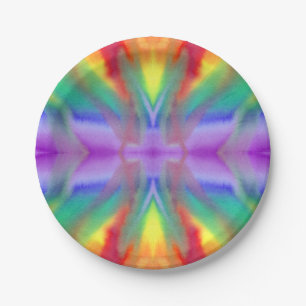 Rainbow Tie Dye Burst Paper Plates