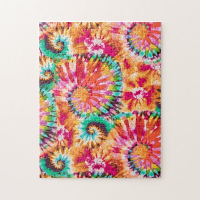 Rainbow Tie Dye Circular Spiral Colourful Hard Jigsaw Puzzle (Vertical)