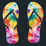 Rainbow Tie Dye Colourful Custom Name Vacation Dad Jandals<br><div class="desc">Colourful Rainbow Tie Dye Custom Name flip flops you can easily add a name,  to make a unique one of a kind gift for your best friend or the rest of the family before heading off to your next tropical destination.</div>