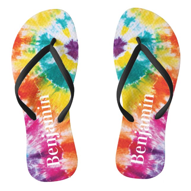 Rainbow Tie Dye Colourful Custom Name Vacation Dad Jandals (Footbed)
