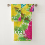 Rainbow Tie Dye Custom Name Housewarming Bath Towel Set<br><div class="desc">Colourful Rainbow Tie Dye Custom Name Skateboard you can easily add a name to make a unique one of a kind gift for your best friend or the rest of the family before heading off to your next tropical destination</div>