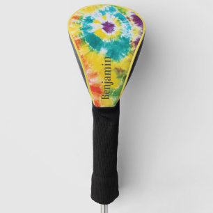 Rainbow Tie Dye Custom Name Modern Dad Birthday Golf Head Cover