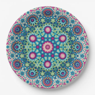 Rainbow Tie-dye Geometric Mandala 5 Pattern Paper Plate