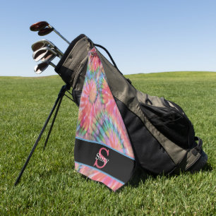 Rainbow Tie Dye Hippie Pattern Initial Monogram Golf Towel