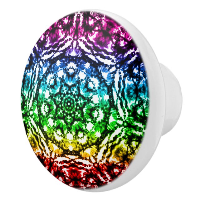 Rainbow Tie Dye Mandala Star Ceramic Knob (Right)