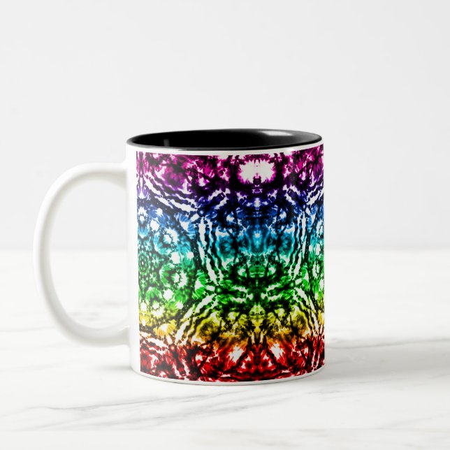 Rainbow Tie Dye Mandala Star Two-Tone Coffee Mug (Left)