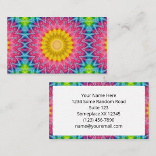 Rainbow Tie-Dye Mandala with Vibrant Symmetry Business Card