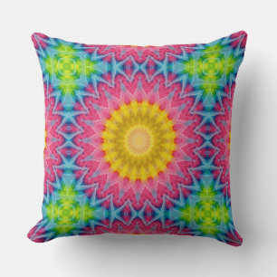 Rainbow Tie-Dye Mandala with Vibrant Symmetry Cushion