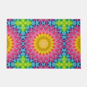 Rainbow Tie-Dye Mandala with Vibrant Symmetry Doormat