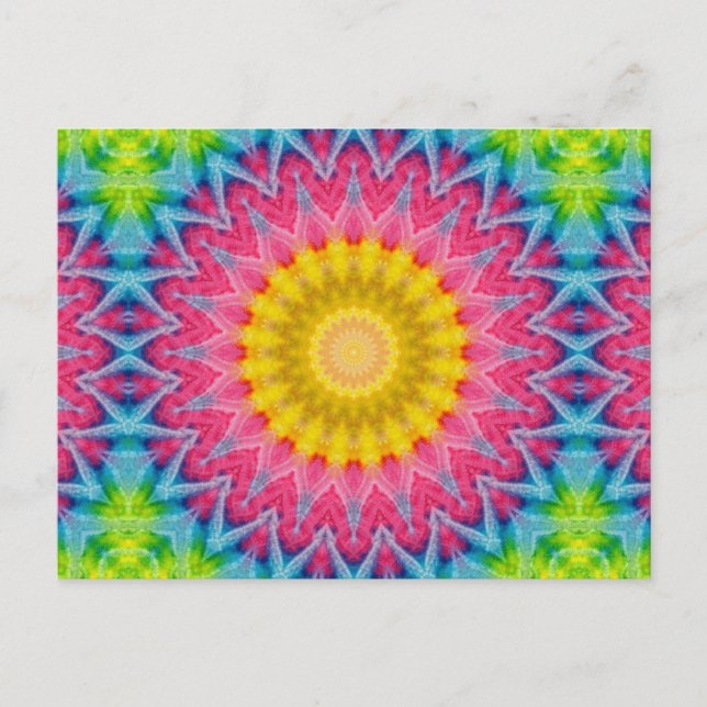 Rainbow Tie-Dye Mandala with Vibrant Symmetry Postcard (Front)