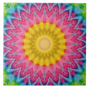 Rainbow Tie-Dye Mandala with Vibrant Symmetry Tile