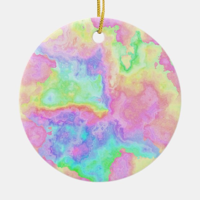 Rainbow Tie Dye Marble Stone Pastels Ceramic Tree Decoration (Front)