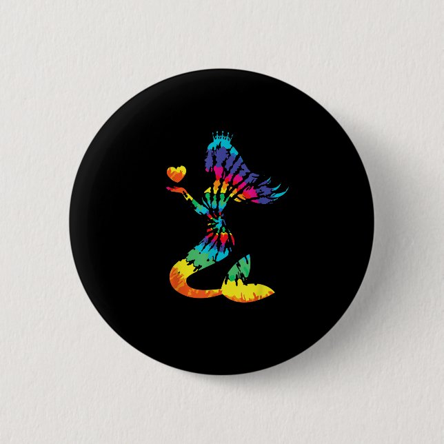 Rainbow Tie-Dye Mermaid Shirt in 60s 70s Retro Hip 6 Cm Round Badge (Front)