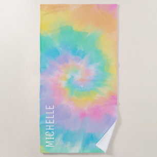 Rainbow Tie Dye Pattern Personalised Beach Towel