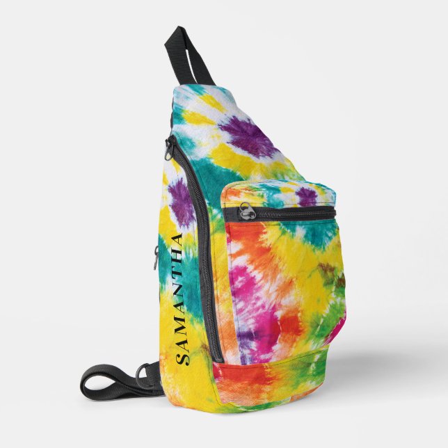 Rainbow Tie Dye Personalised Colourful Sling Bag (Left Corner)