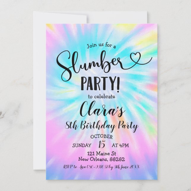 Rainbow Tie Dye Slumber Party Birthday Invitation (Front)