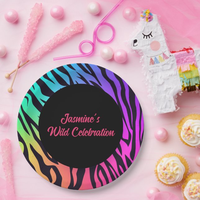 Rainbow Tiger Print Wild Celebation Paper Plate (Party)