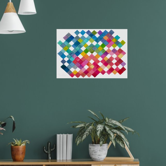 Rainbow Tile Patches Watercolor Art Print (Living Room 1)