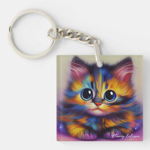 Rainbow Tortie Kitten Acrylic Keychain