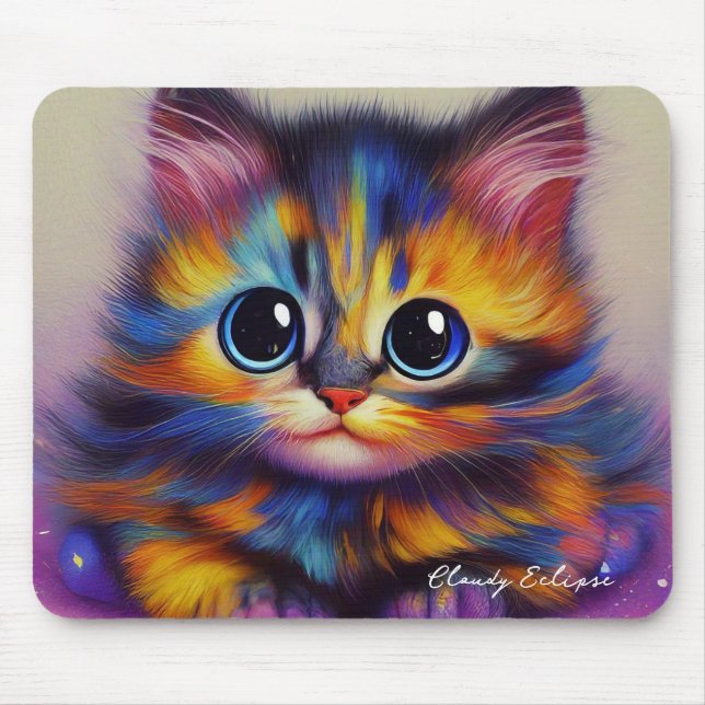 Rainbow Tortie Kitten Mouse Pad (Front)