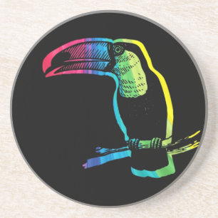 Rainbow Toucan on Black Coaster