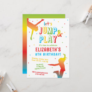 Rainbow Trampoline Park Kids Birthday Party Invita Invitation