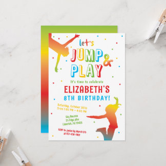 Rainbow Trampoline Park Kids Birthday Party Invita Invitation