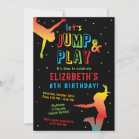 Rainbow Trampoline Park Kids Birthday Party Invita