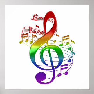 Rainbow Treble Clef and Music Notes Poster
