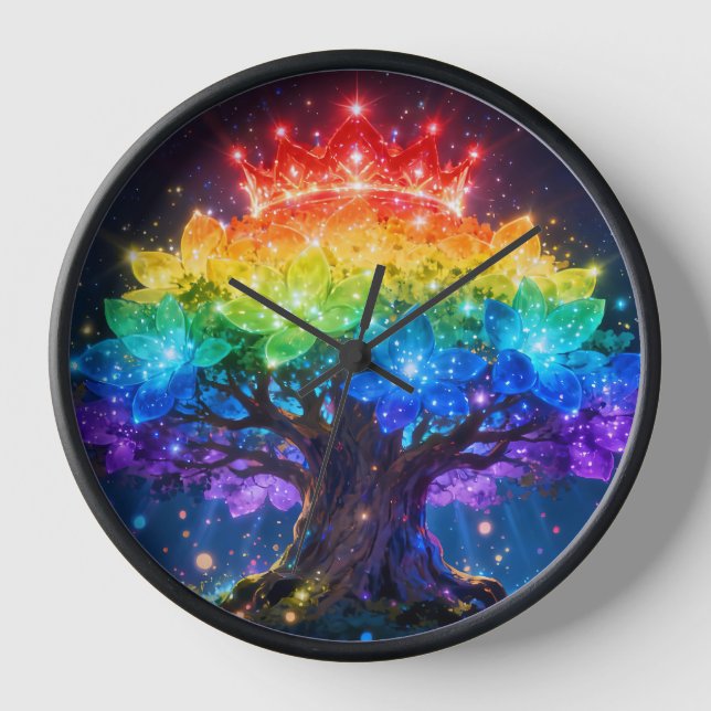 Rainbow Tree Fantasy Wall Clock (Front)