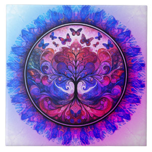 Rainbow Tree of Life Ancient Rustic Tile