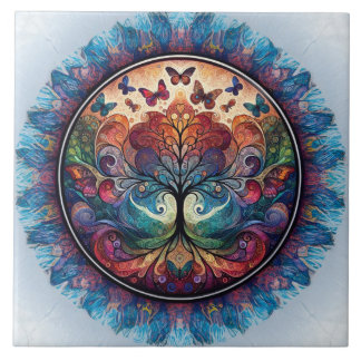 Rainbow Tree of Life Ancient Rustic Tile