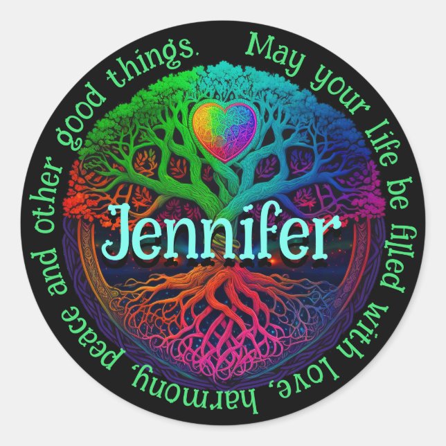 Rainbow Tree of Life Love Classic Round Sticker (Front)