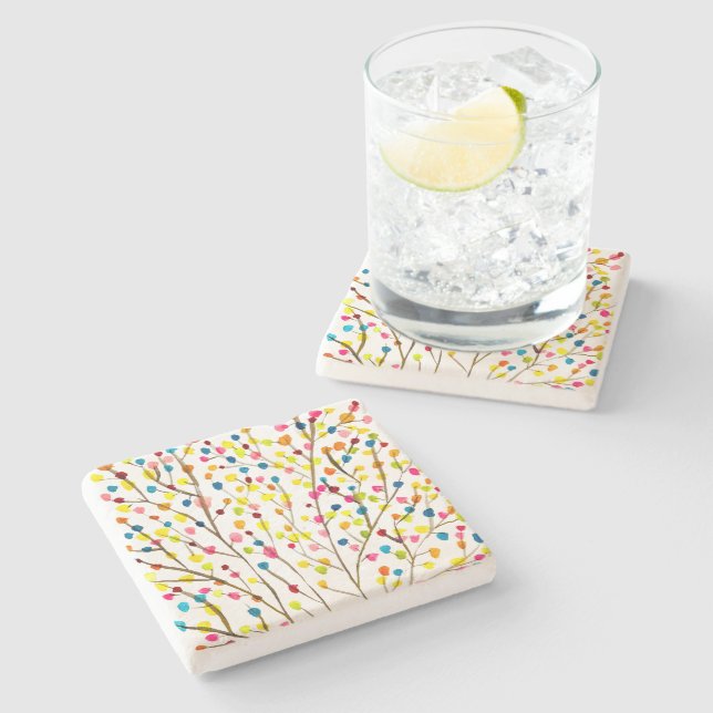 Rainbow tree watercolor  stone coaster (Side)