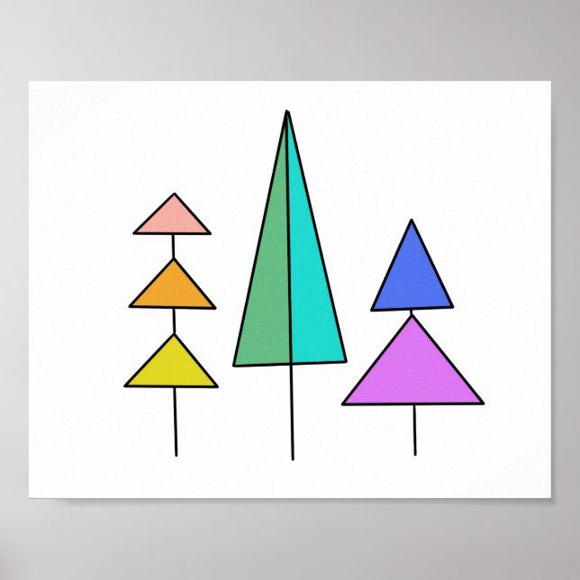 rainbow trees geometric digital simple triangles poster (Front)