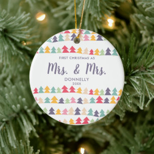 Rainbow Trees Personalised Newlywed Mrs Mrs Couple Ceramic Tree Decoration