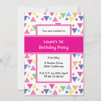 Rainbow Triangles 1st Birthday Party Pink Invitation