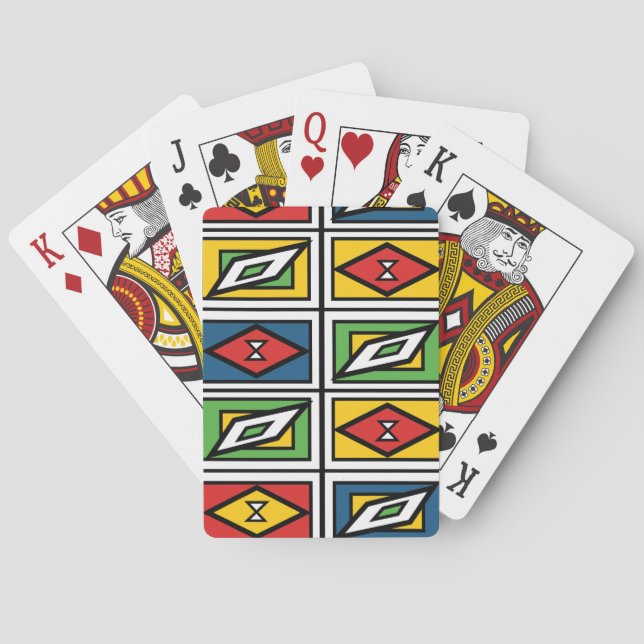 Rainbow Tribal Geometric Ndebele Pattern Playing Cards (Back)