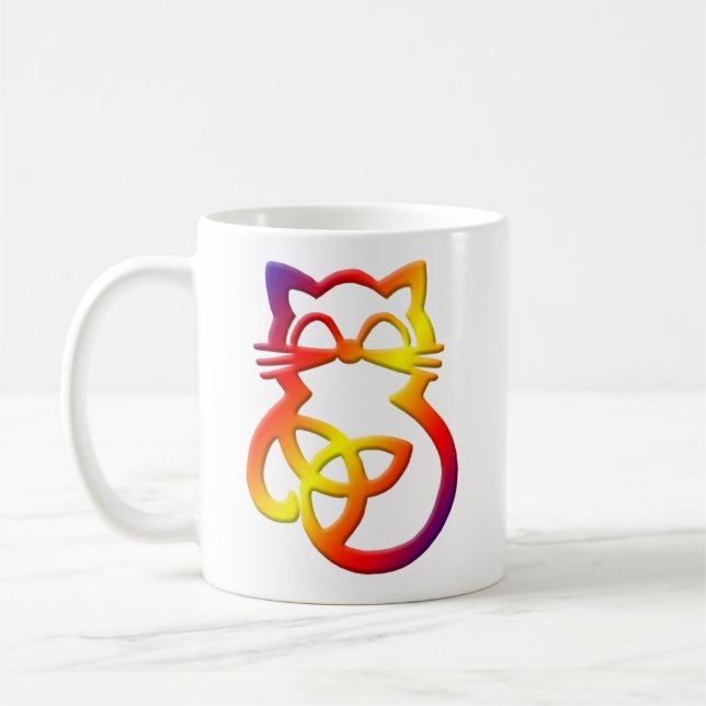 Rainbow Trinity Knot Celtic Cat Mug (Left)