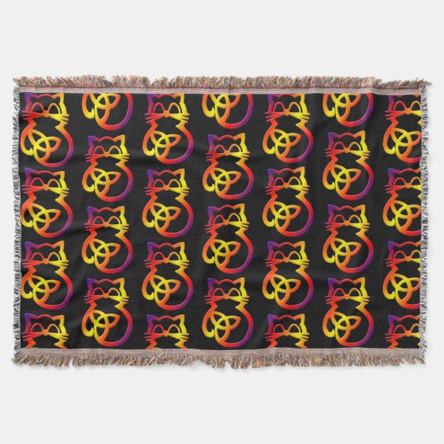 Rainbow Trinity Knot Celtic Cat Throw Blanket (Front)