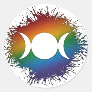 Rainbow Triple Goddess Moon Classic Round Sticker