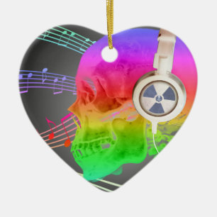 Rainbow Trippy Skull Music Psychedelic Dance Party Ceramic Tree Decoration