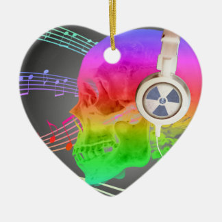 Rainbow Trippy Skull Music Psychedelic Dance Party Ceramic Tree Decoration