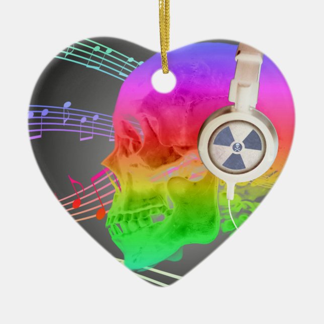 Rainbow Trippy Skull Music Psychedelic Dance Party Ceramic Tree Decoration (Front)